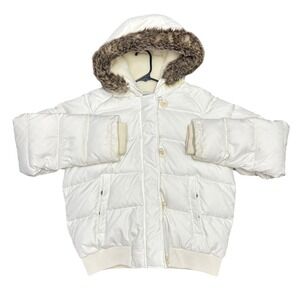 Ralph Lauren Y2K White Puffer Jacket XL Fur Hood Coat Mallcore Preppy Winter
